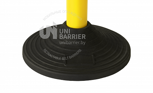 Стойка ограждения UniMaster-150KY+UniBase9 пластиковая желтая c желто-черной лентой